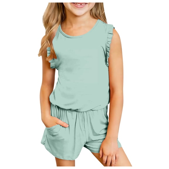 Girls Summer Outfits 7-8 Girls 2 Piece Outfit Sleeveless Crop Tank Tops Ribbed High Waisted Shorts Casual Summer Matching Set 2 Piece