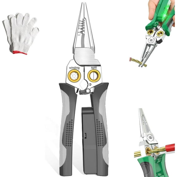 8 in 1 Wire Stripping Pliers, 8 in 1 Wire Stripper with Voltage Tester, Pinzas Para Electricista, Multi-function Electric Wire Stripping Tool for Cutting and Pulling (Grey)