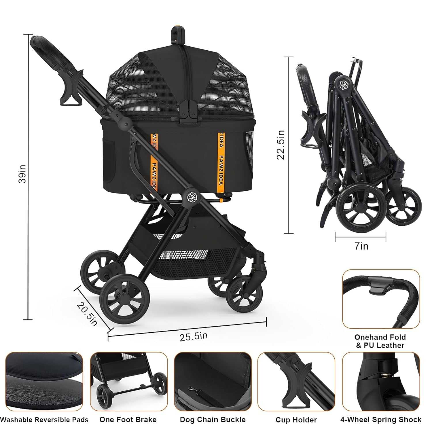 PAWZIDEA Pet Stroller 4 in 1, Dog Strollers for Small/Medium Dogs