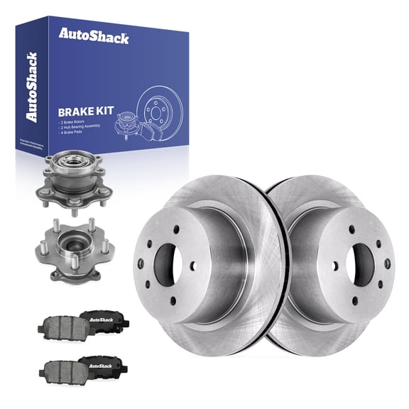 AutoShack Rear Brake Rotors, Ceramic Pads & Hub Bearing Assemblies for Nissan, Rogue 2014-2019 Rogue Sport 2017-2020 Qashqai 2017-2019, AWD L4 2.0L 2.5L - 11.49" (291.8 mm), 5-Lug