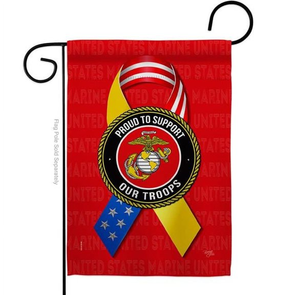 Breeze Decor G158659-BO 13 x 18.5 in. Support Marine Troops Garden Flag with Armed Forces Corps Double-Sided Decorative Vertical Flags House Decoration Banner Yard Gift