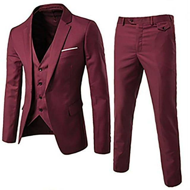 JUNWELL Men‘s 3 Piece Slim Fit Suit Set One Button Solid Formal Business Wedding Party Jacket Vest Pants Suit
