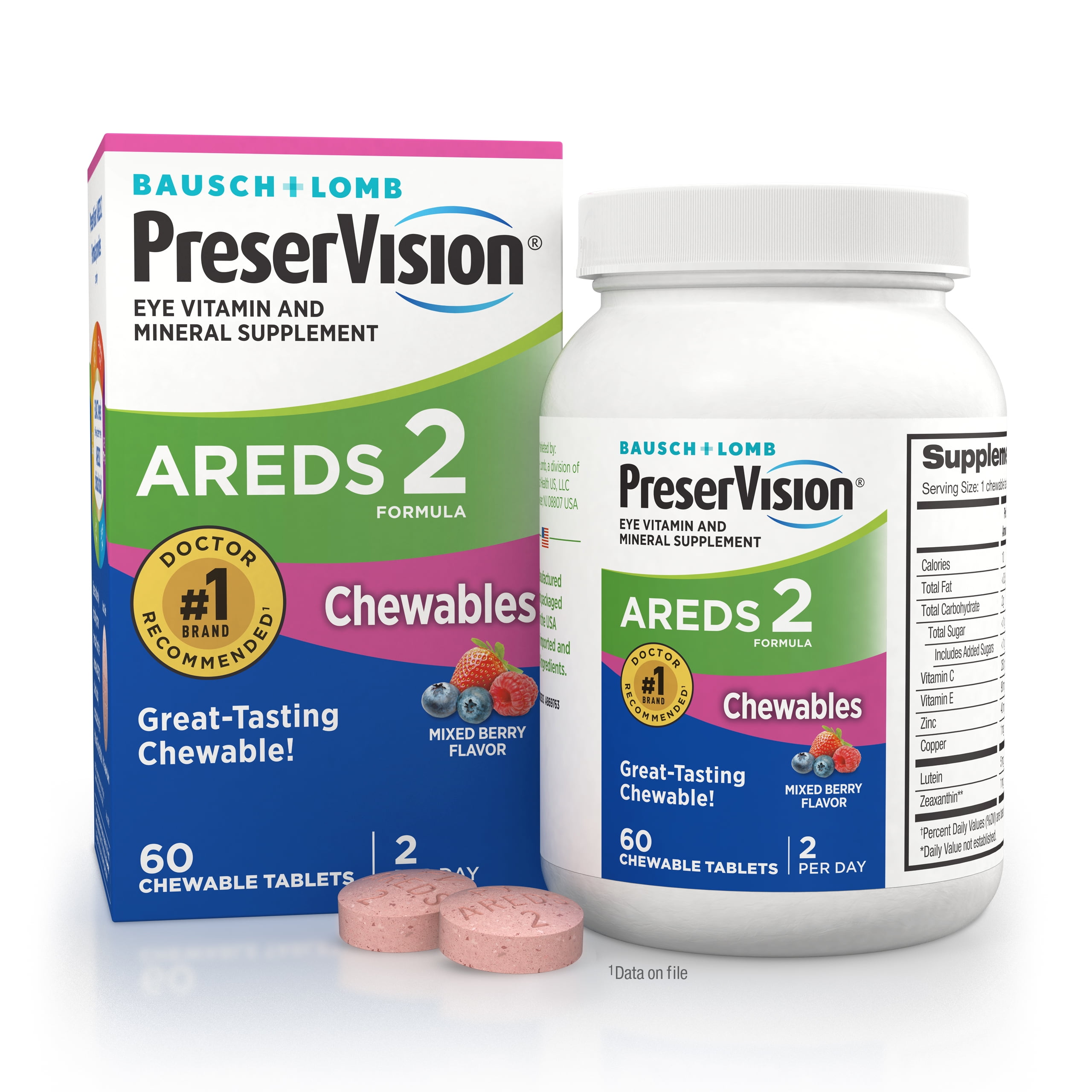 PreserVision AREDS 2 Formula Eye Vitamin and Mineral Supplement with Lutein & Zeaxanthin, Mixed Berry Flavor, 60 Chewable Tablets