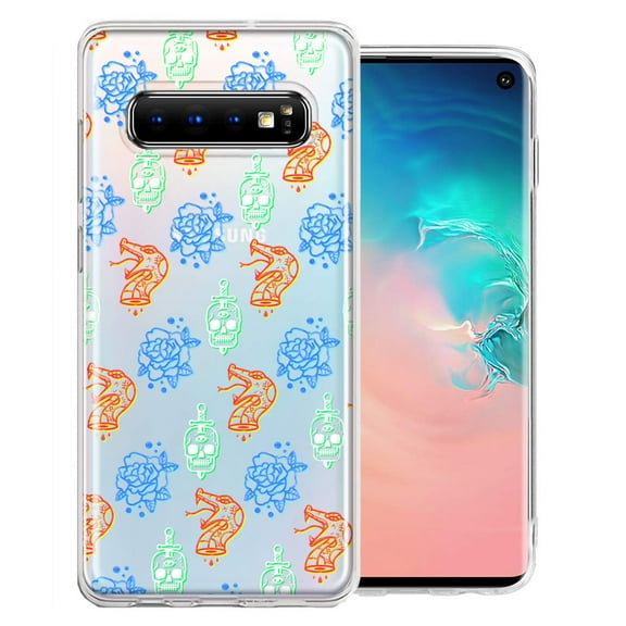 MUNDAZE For Samsung Galaxy S10 Plus Snakes Skulls Roses Design Double Layer Phone Case Cover