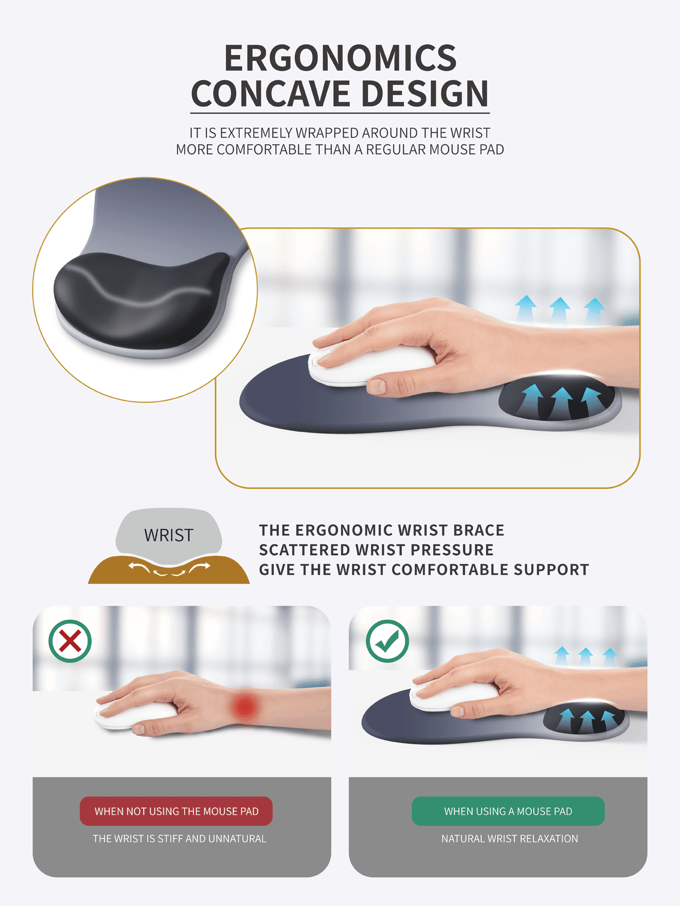 Silicone Ergonomic Wrist Pad – Mouse Pad with Wrist Support, Relieves Hand Pain, Thick Design, Silicone Anti-Slip Base (Lotus Root Pink)