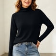 thumbnail image 2 of Liweisiy Cowl Turtleneck Top For Womens Soft Knit Long Sleeve Loose Fit Sweater Fall Daily Layering Tees Black 2XL, 2 of 7