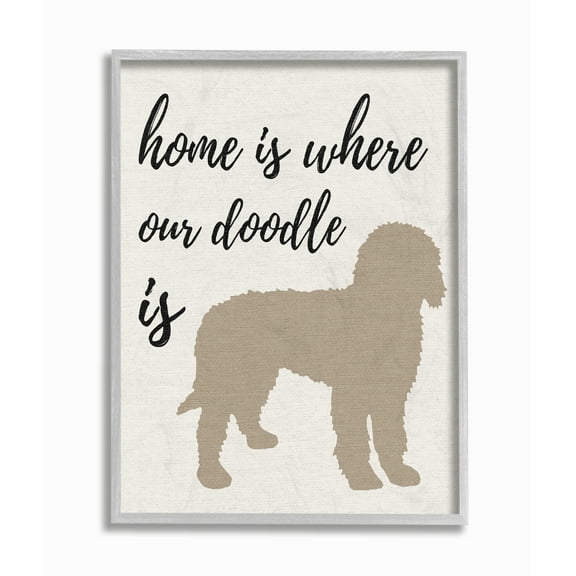 Stupell Industries Home is Where Our Golden Doodle Is Graphic Art Gray Framed Art Print Wall Art, 11x14, by Daphne Polselli