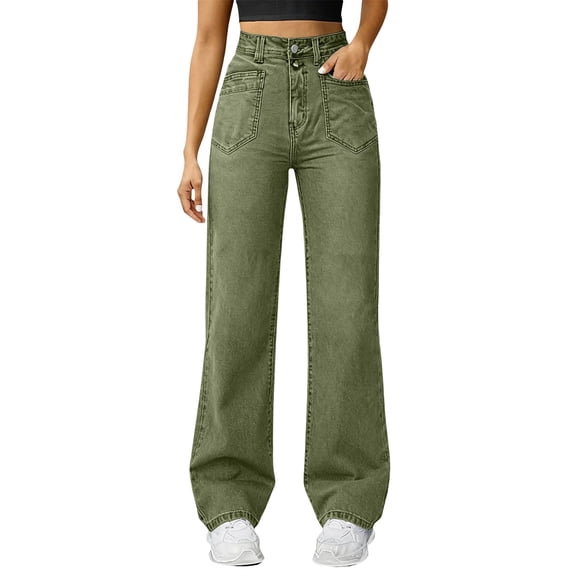 Women's High Waisted Straight Leg Baggy Jeans Trendy Cargo Denim Pants