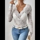 thumbnail image 5 of Blusa de Larga con Cuello Redondo y Encaje de con Bordado Floral para Mujer XL, 5 of 9