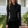 thumbnail image 6 of AINIYS Women's Tie Neck Long Sleeve Slim Tops Elegant Basic Layering Office Casual Daily Wear Blouse Black M, 6 of 7