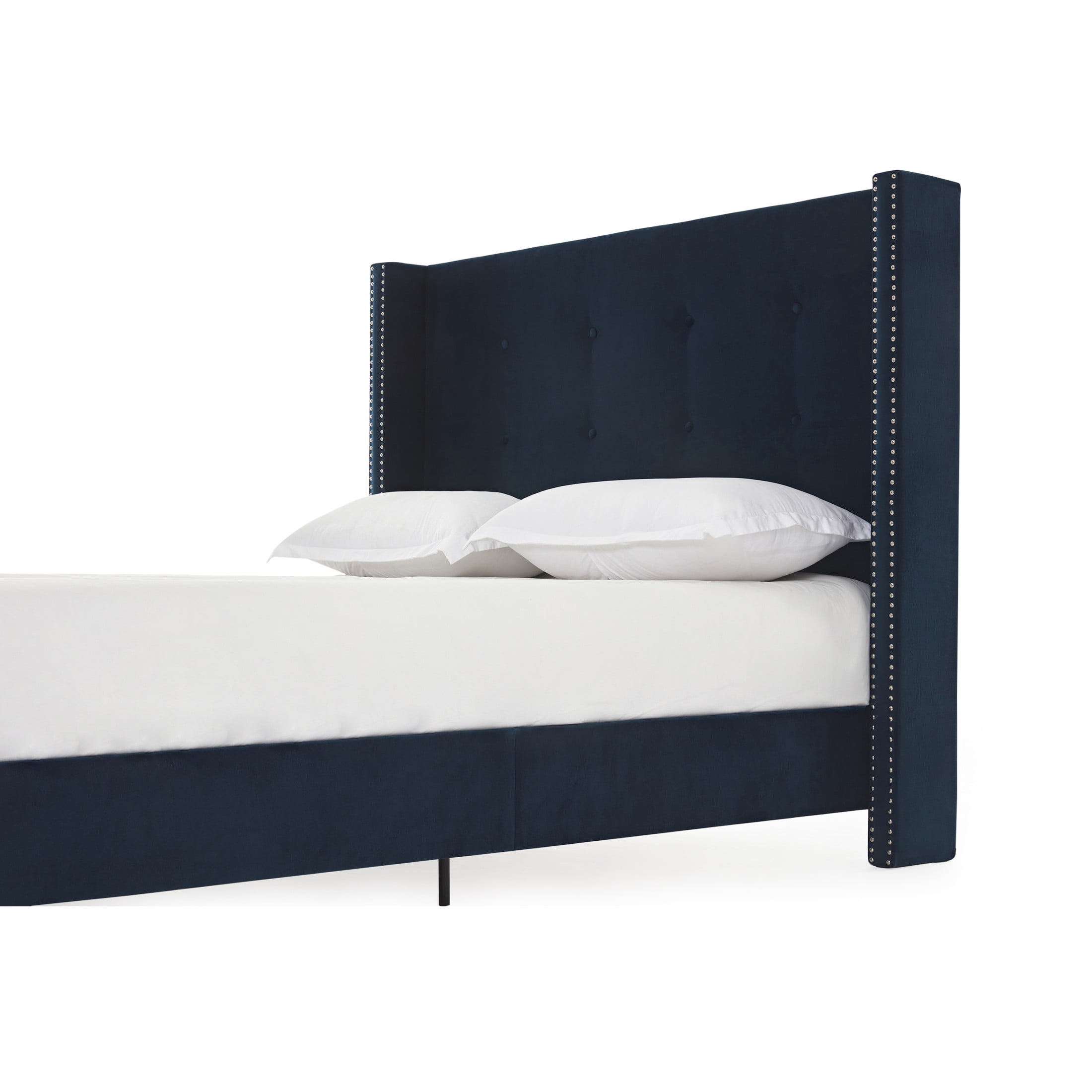 Noble House Peyton Indoor Button Diamond Tufted Velvet Upholstery King Bed with Wingback, Blue