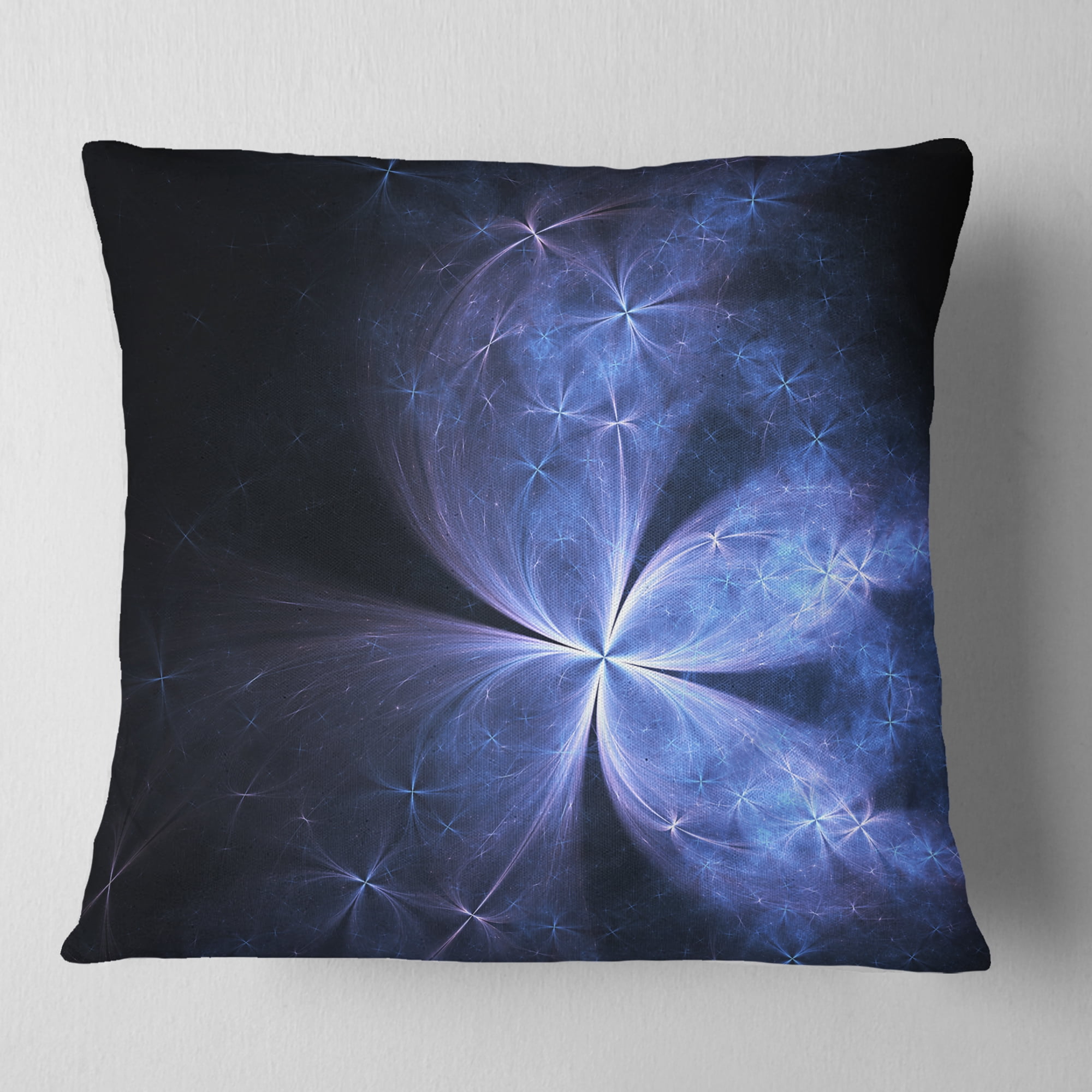 Designart Glittering Soft Blue Fractal Flower - Floral Throw Pillow - 18x18