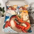 thumbnail image 2 of YST Japanese Style Bed Sheets Set Fun Cat Dragon Sheet Set for Kids Children, Sea Ocean Wave Queen Sheets Kawaii Kitten Bed Set, Chic Cherry Blossoms Bedding Set, 2 of 6