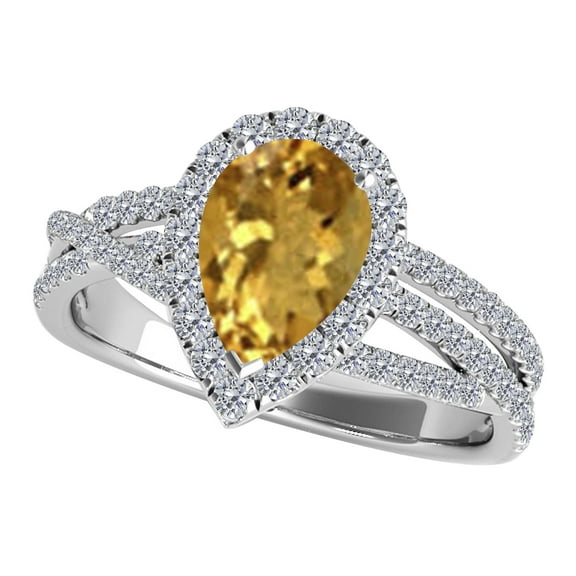 Mauli Jewels 2.34 Carat Diamond and Citrine Engagement Ring for Women, Pear Shaped Citrine Ring, Shared-Prong, 10K Rose White Yellow Gold