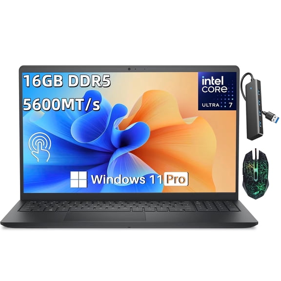 Dell 15.6'' FHD Touchscreen Laptop,Intel Ultra 7 255U,16 GB DDR5 RAM, 1 TB PCle SSD,Intel Graphics, Wi-Fi6, Windows 11 Pro, Backlit KB, AI Copilot Key