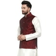 thumbnail image 2 of Maple Clothing Jacquard Men's Indian Traditional Nehru Jacket Sleeveless (Maroon, 3XL), 2 of 6