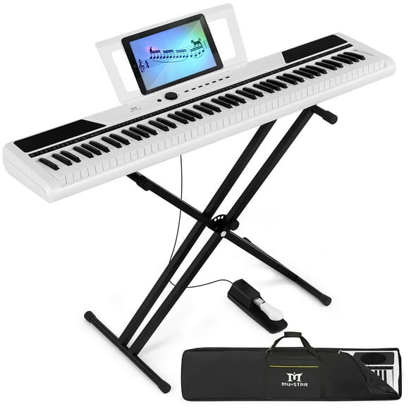 Mustar 88-Key Electronic Piano Semi Weighted Digital Keyboard with Stand, Pedal, Bag and Cloth (White)