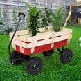 thumbnail image 3 of Ktaxon Garden Wagon Wood Wagon ALL Terrain Pulling Red w/ Wood Railing Garden Cart, 3 of 8