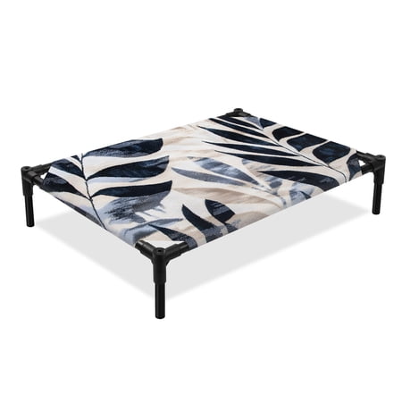 Abstract Color Block Elevated Dog Bed Black Leaf Tropical Plants Watercolor Cooling Breathable Outdoor Raised Dog Cot Bed with Metal Frame Non-Slip Feet for Medium Dog 24x20in