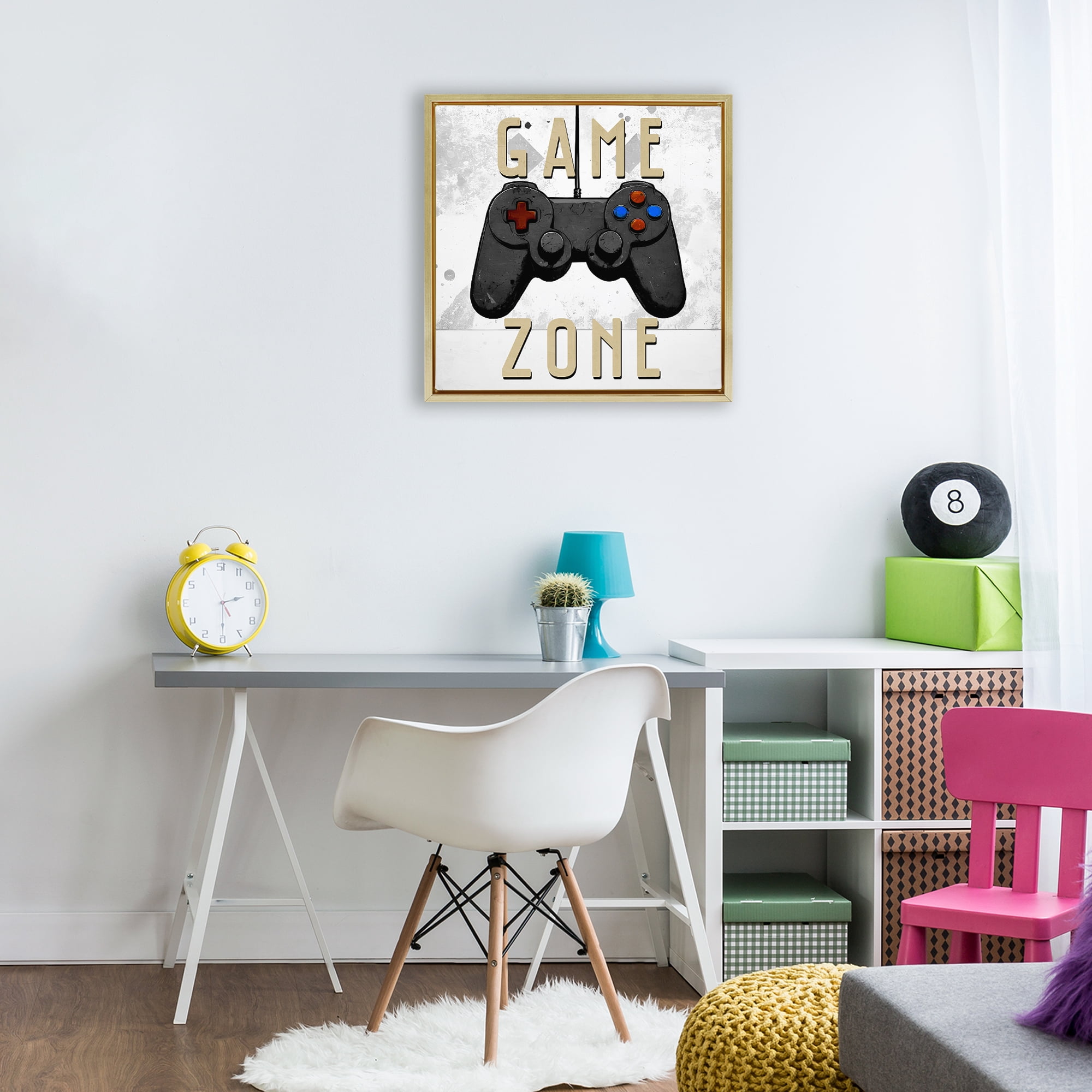 Stupell Industries Game Zone Control Gold Framed Floater Canvas Wall Art, design by Kim Allen