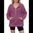 thumbnail image 1 of Suéter Holgado de Larga con Capucha y Bolsillos con Cremallera para Mujer, Otoño e Invierno Vino Tinto L, 1 of 10