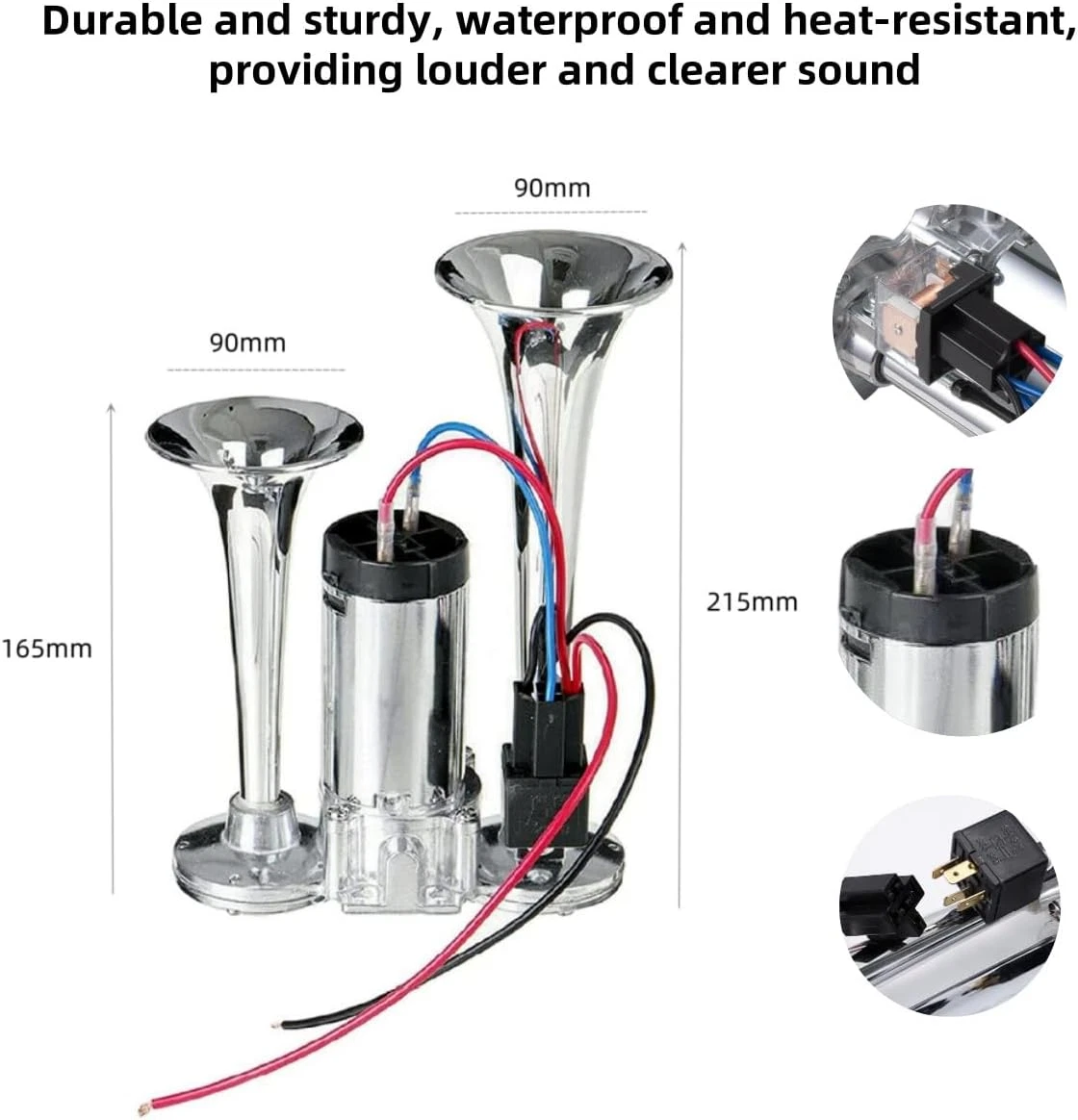 600DB Super Loud Dual Electric Train Horns for Trucks, Suvs, Cars, Boats & Motor