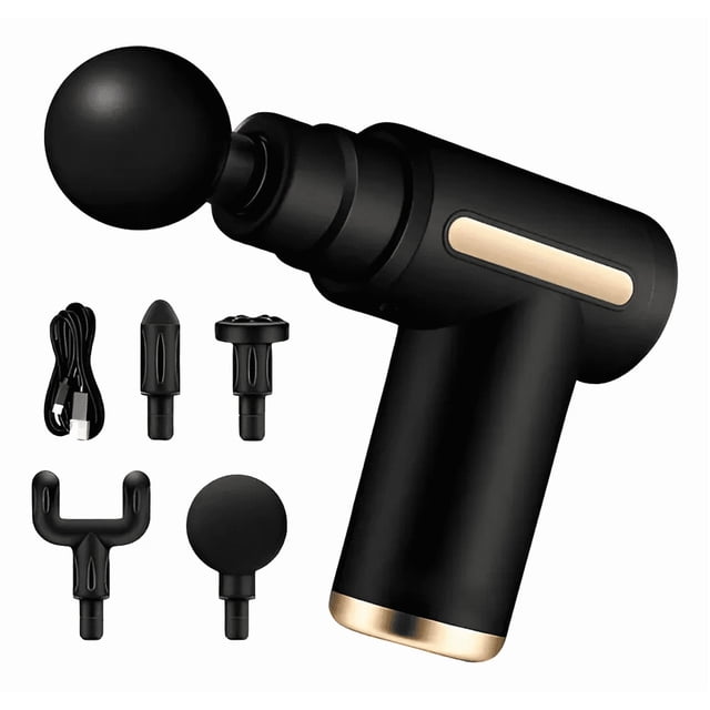 Pistola de Masaje Muscular Profundo 60W 5 Velocidades 4 Cabezales Xtellar negro