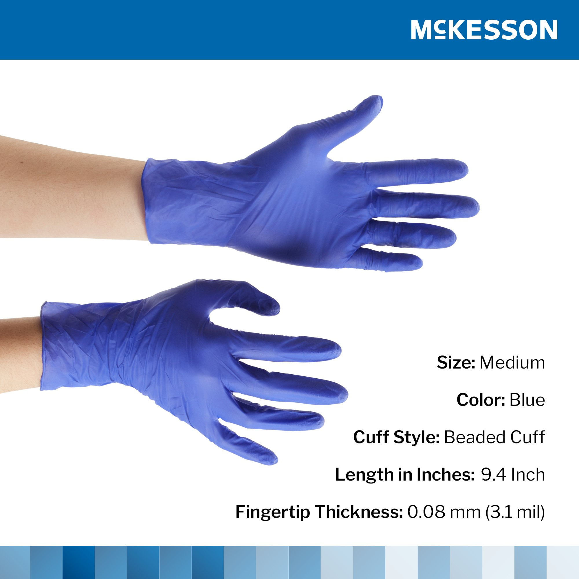McKesson Confiderm 3.0 Nitrile Exam Gloves, Blue Medical Gloves - Size Medium, 100 Count, 10 Boxes, 1000 Total
