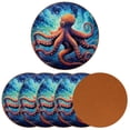 thumbnail image 2 of Octopus Set of 6 Cute Round Coasters, Microfiber Leather Drink Coasters for Table, 11x11 cm/4.3x4.3 Inches, Coasters for Home and Office Decor, 2 of 6