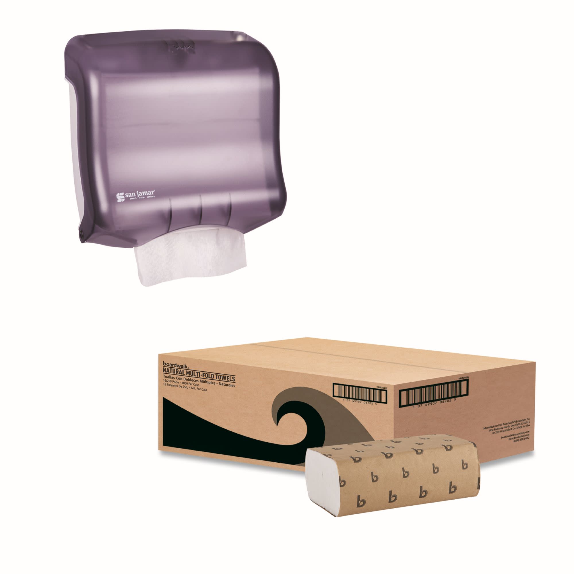 San Jamar Ultrafold Towel Dispenser with Boardwalk multifold paper