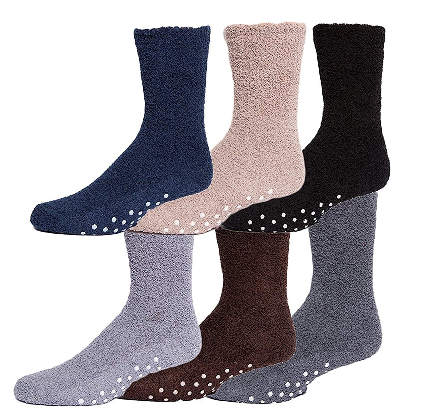 Mens Gripper Bottom Warm And Comfortable Fuzzy Socks, 6 Pack By excell
