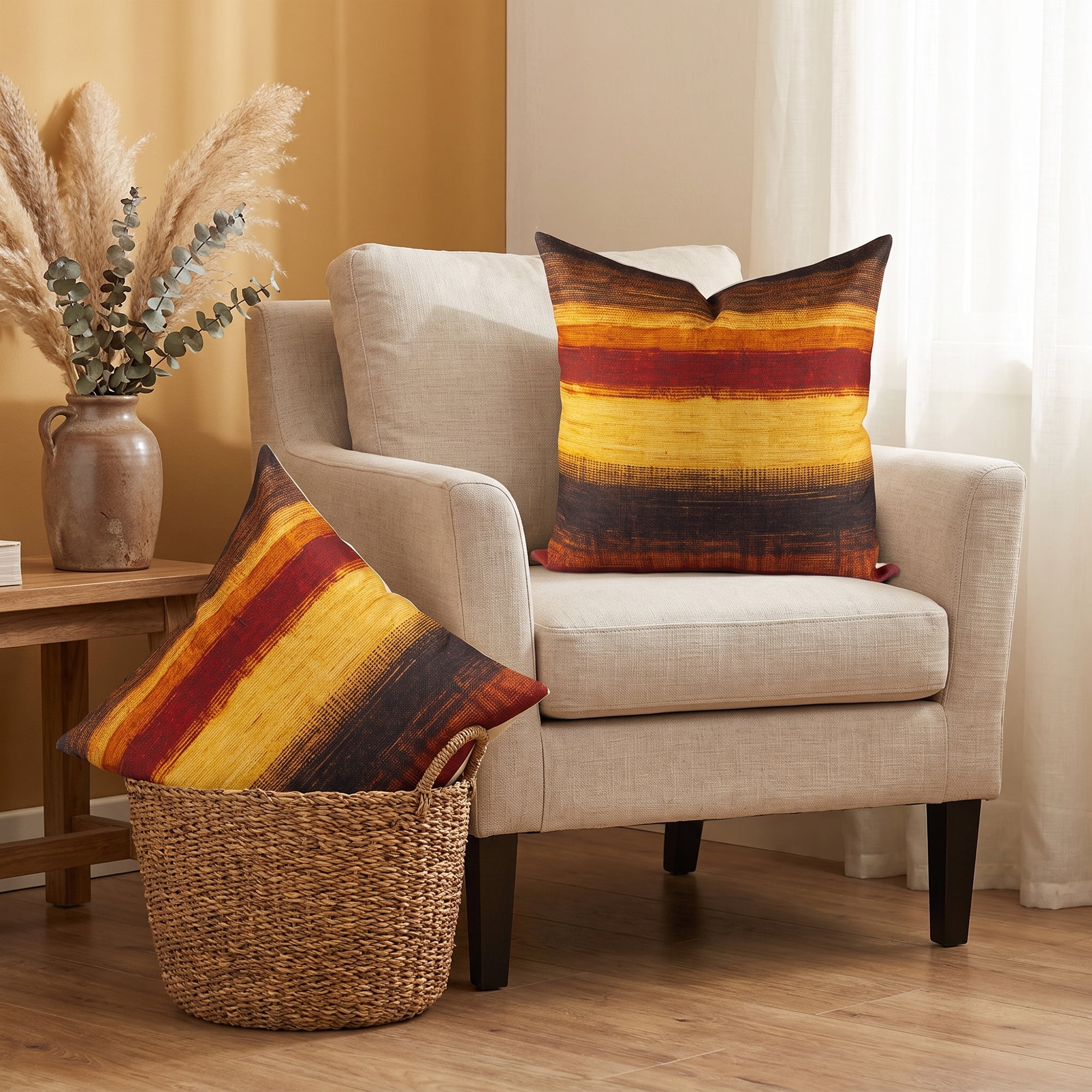 Unique Bargains 2 Pack Soft Stripe Polyester Shells Accent Sofa Couch Living Room Dark Brown 18"x18"(Cover Only)