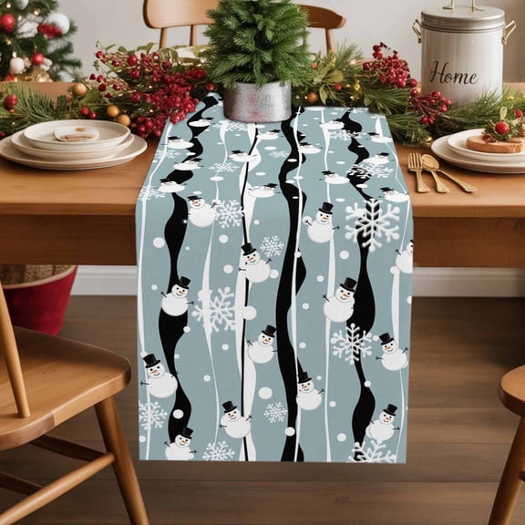 Burlap Table Runner 36 Inches Long,Winter Christmas Snowman Non-Slip Kitchen Table Runners for Dining Room Everyday Use Party Table Decorations White Black Striped