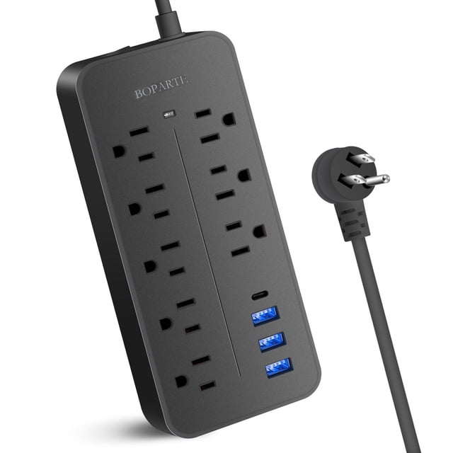 BOPARTE USB Multicontacto, Regleta de 1,2 m, 8 Salidas, 3 Puertos de Carga USB, (5 V / 2 A), 1 Puert