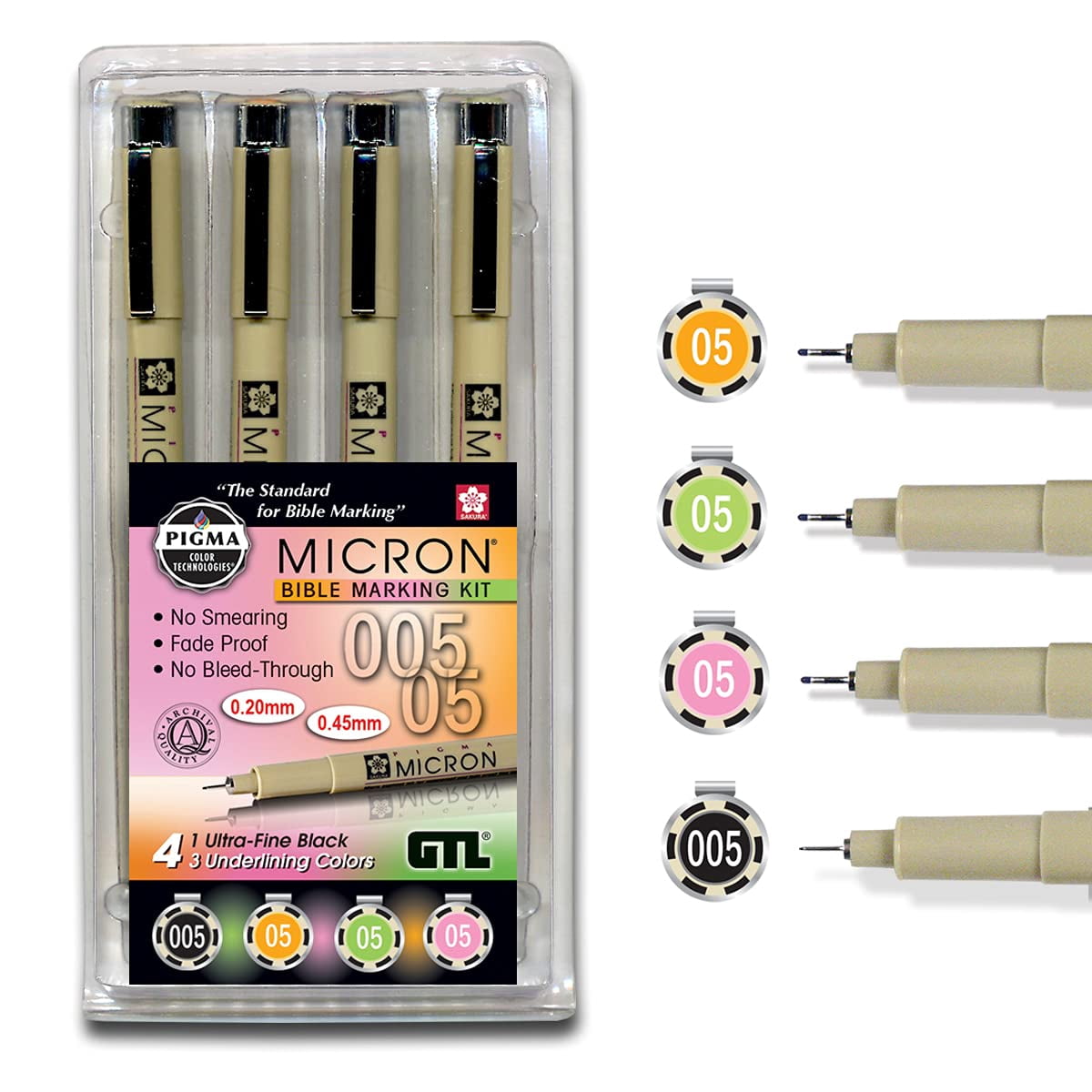 G T Luscombe 161320 Pen Pigma Micron Ultra Fine & Medium Point Bible Note Pen - Set of 4