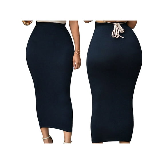 Sedceaty Women Pencil Skirt, Solid Color Elasticated Waist Band Maxi Skirts, High Waist Bodycon Half Dress, Sexy Party Bar Skirt