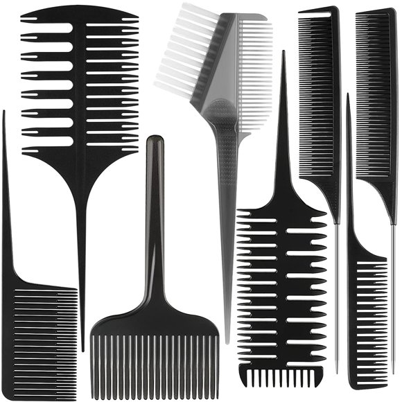 8 Pieces Hair Combs Set Weaving Highlighting Foiling Hair Comb Rat Tail Comb Hair Dyeing Comb One Way Weaving Sectioning Foiling Comb Teasing Comb Hairdressing Hair Styling Tool for Women Men Salon