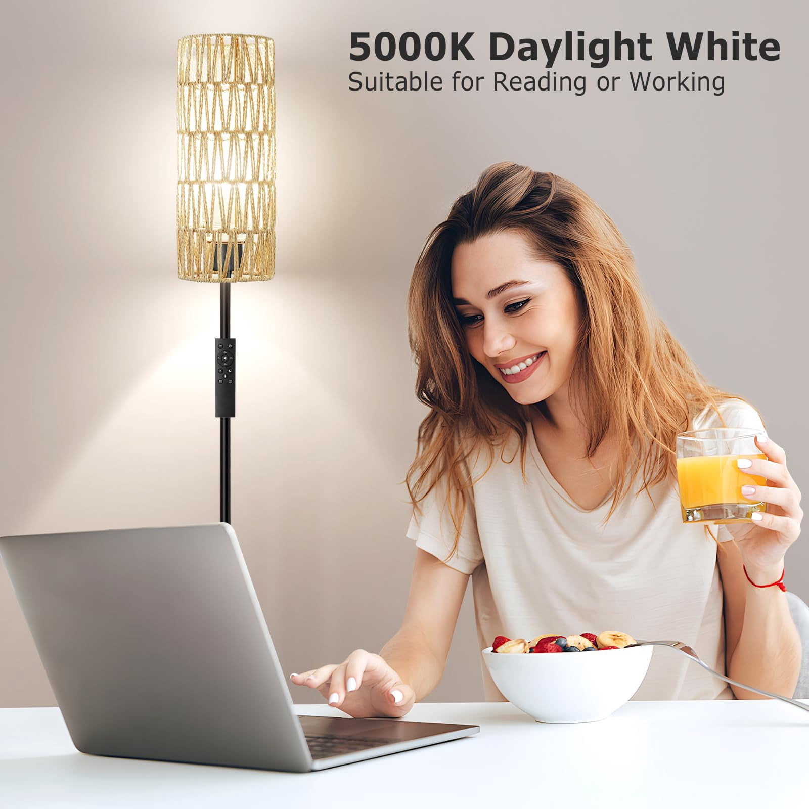 Floor Lamps for Living Room, 64" Modern Floor Lamp with Remote Control and Stepless Dimmable Colors Temperature & Brightness, Standing Lamps for Living Room Bedroom Office, 9W Bulb Included