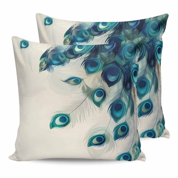 24x24 Pillow Covers Set of 2, Peacock Feather Throw Pillow Covers Decorative Couch Cushion Case, Teal Ethnic Rustic Farmhouse Elegant Microfiber Square Pillowcases for Bedroom Car Living Room