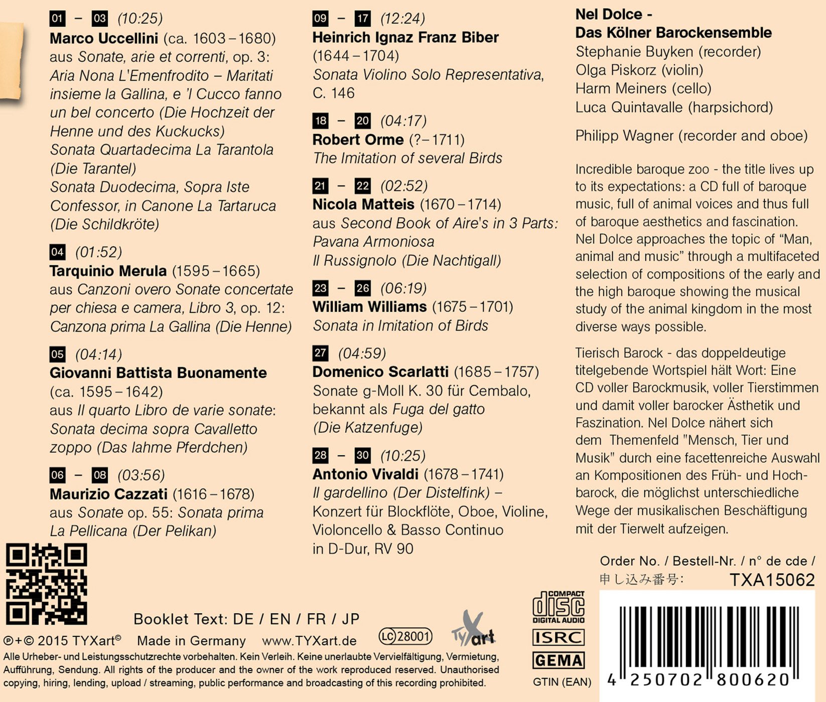 Biber / Dolce / Das Kolner Barockensemble / Buyken - Tierisch Barock - When Animals Talk - Music & Performance - CD