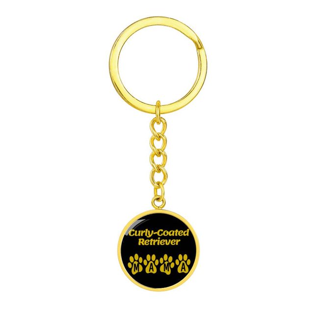 Curlycoated Retriever Mama Circle Keychain Stainless Steel or 18k Gold Dog Mom Pendant