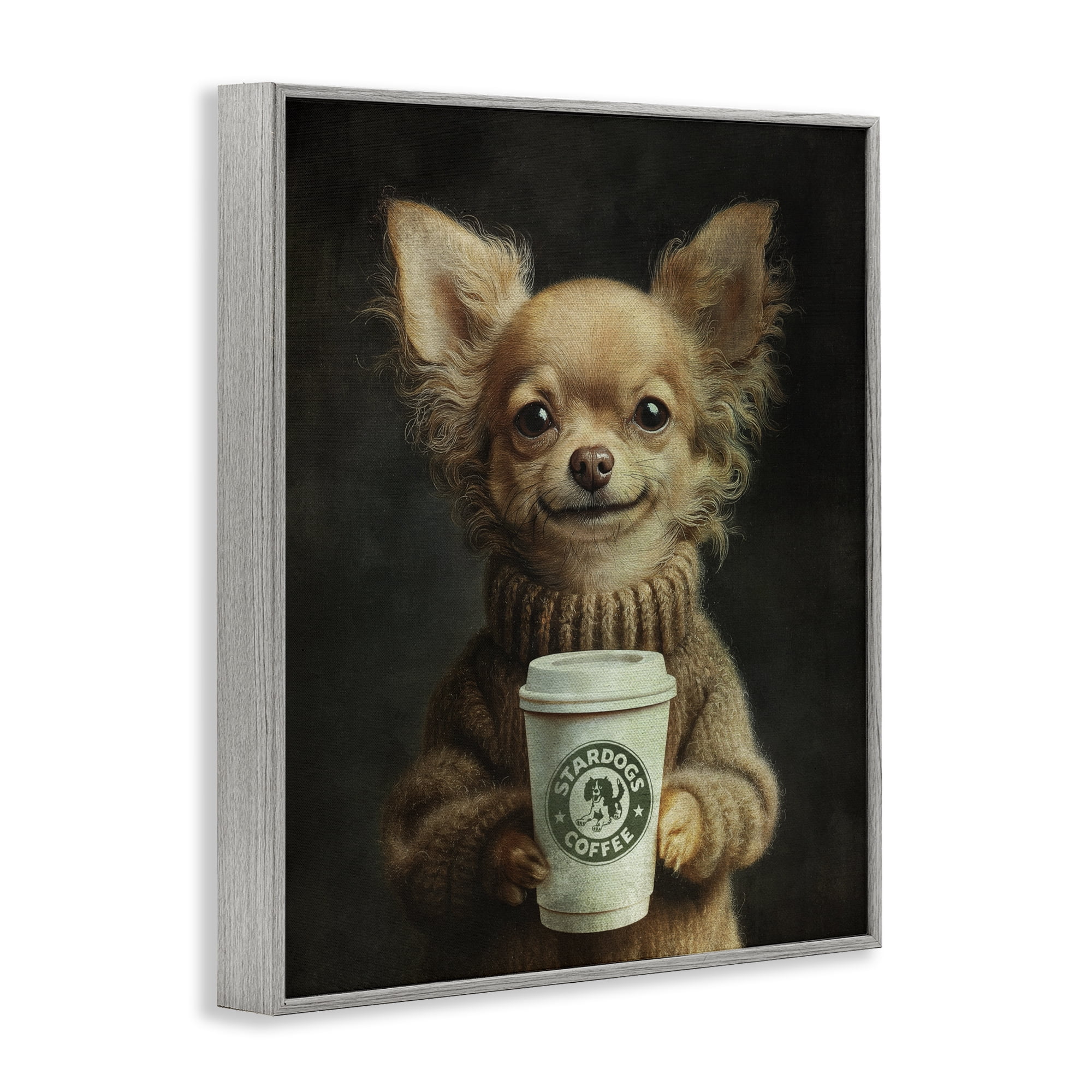 Stupell Industries Espresso Pup in Cozy Sweater Gray Framed Giclee Art, design by Svetlana Aleynikova