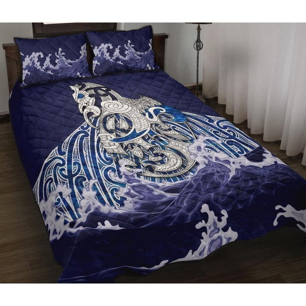Juego de Cama Colcha Maori Manaia The Blue Sea, Azul Marino