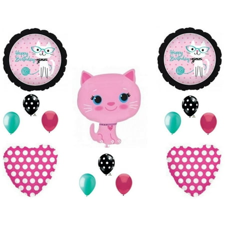 Pink KITTY CAT DIVA Purrfect Birthday Party Balloons Decoration Supplies