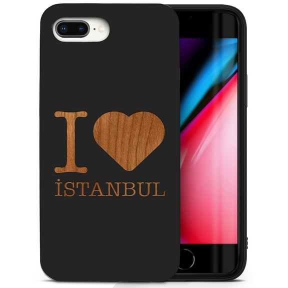 Case Yard Wooden Case for iPhone-8-Plus Soft TPU Silicone cover Slim Fit Shockproof Wood Protective Phone Cover for Girls Boys Men and Women Supports Wireless Charging I Love Istanbul Design