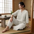 thumbnail image 6 of CIENVNSTG Linen Sets For Women 2 Piece Casual Vneck Embroidered 3/4 Sleeve Tops Wide Leg Linen Pants Set Mature Women Clothing White 3XL, 6 of 8