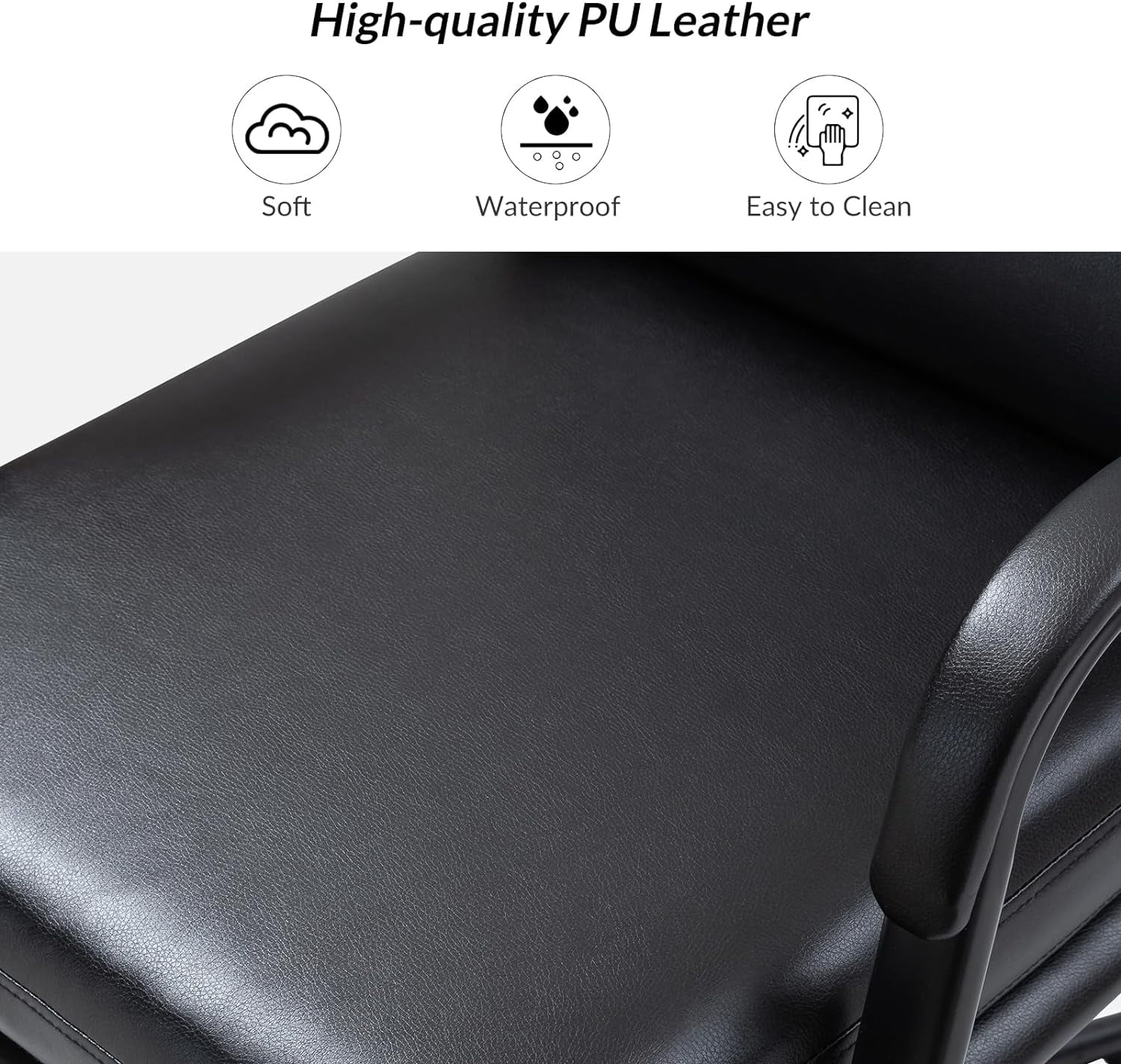 Faux Leather Home Office Chair, Swivel Task Desk Chair with Padded Cushion, Black