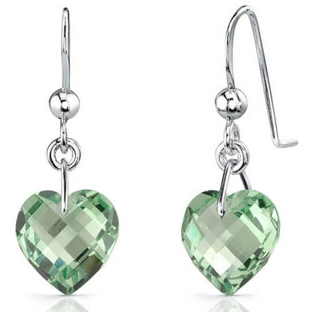 Oravo 6.75 Carat T.G.W. Heart-Shape Green Amethyst Rhodium over Sterling Silver Drop Earrings