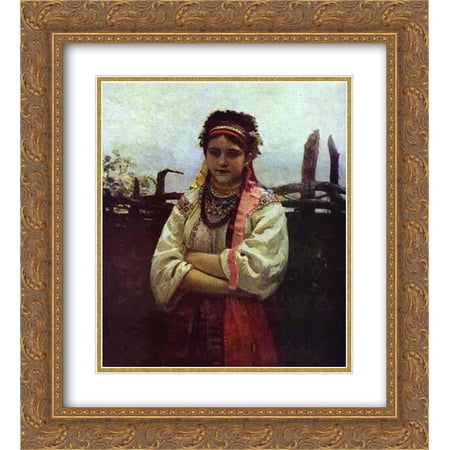 Ilya Repin 2x Matted 20x24 Gold Ornate Framed Art Print 'Ukranian Girl by a Fence'