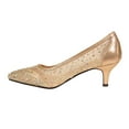 thumbnail image 2 of XYD Women Chic Rhinestone Studs Mesh Pumps Pointed Closed Toe Kitten Low Heels Bride Wedding Party Shoes Size 16 Gold, 2 of 5